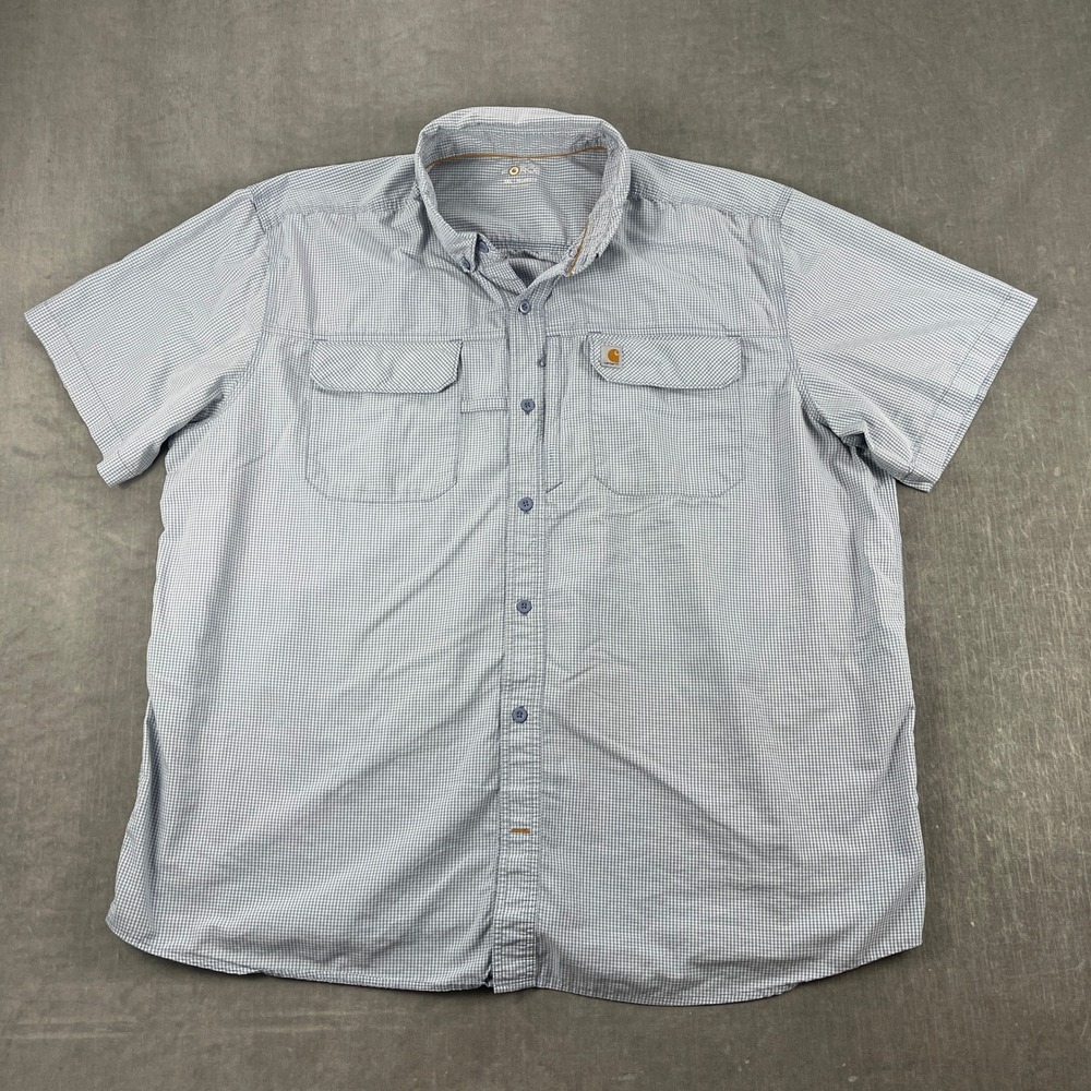 Carhartt Men 3XL Blue Gingham Force Relaxed Fit Short Sleeve Button Down Shirt